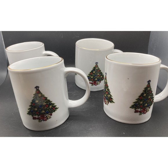 (4) Sea Gull Fine China Christmas Tree Coffee Mugs Teacups with Gold Rim w/ Box - Picture 5 of 11
